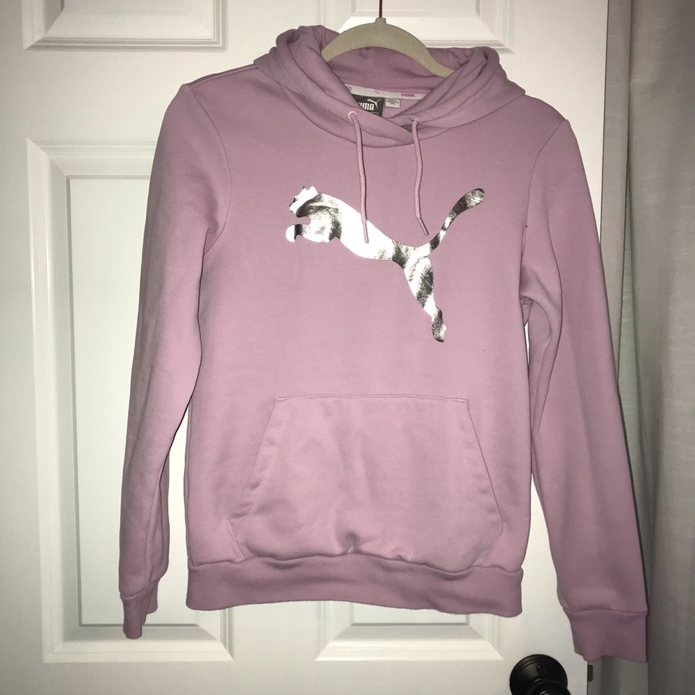 Womens Pink Metallic PUMA hooded sweatshirt